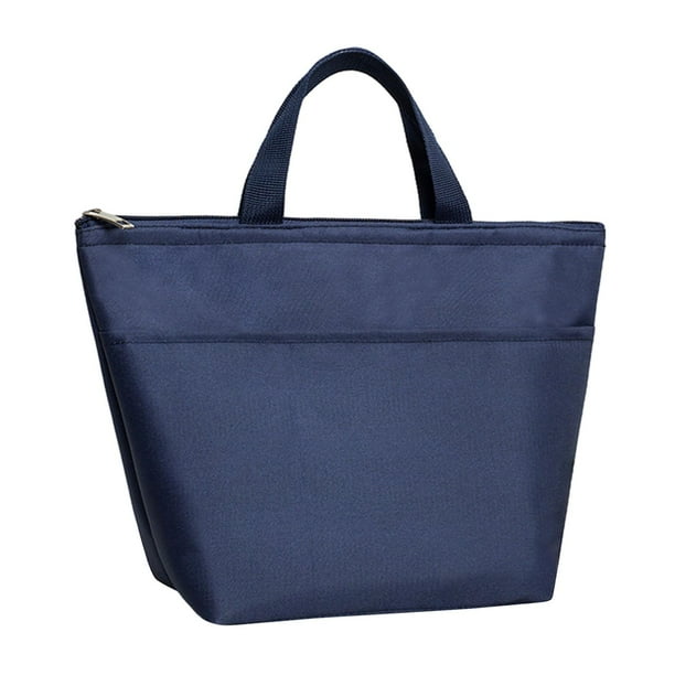 Bolsa de almuerzo de tela Oxford, bolsa de picnic, almacenamiento, con cremallera, bolsa bento portátil Azul marino