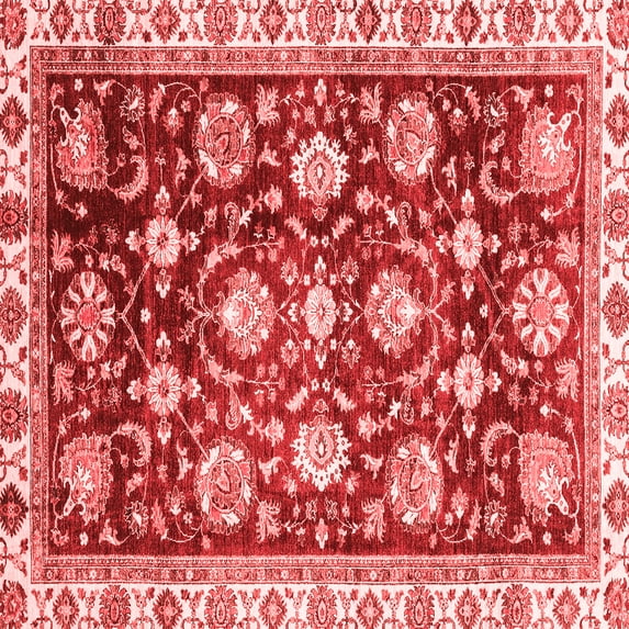 Ahgly Company Machine Washable Indoor Square Oriental Red Traditional Area Rugs, 8' Square