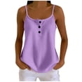 thumbnail image 3 of Craaazy Casual Tank Tops for Women Spaghetti Strap Solid Color Waffle Knit Blouses with Button Detail for Summer Daily Work, 3 of 9