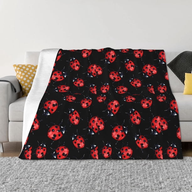 Balery Beautiful Red Ladybug Manta de Franela con Dibujo, Lujo Ultra Suave y Cálido, Antipelusa y Resistente a las Arrugas para Cama, Sofá, Camping -50"x40"