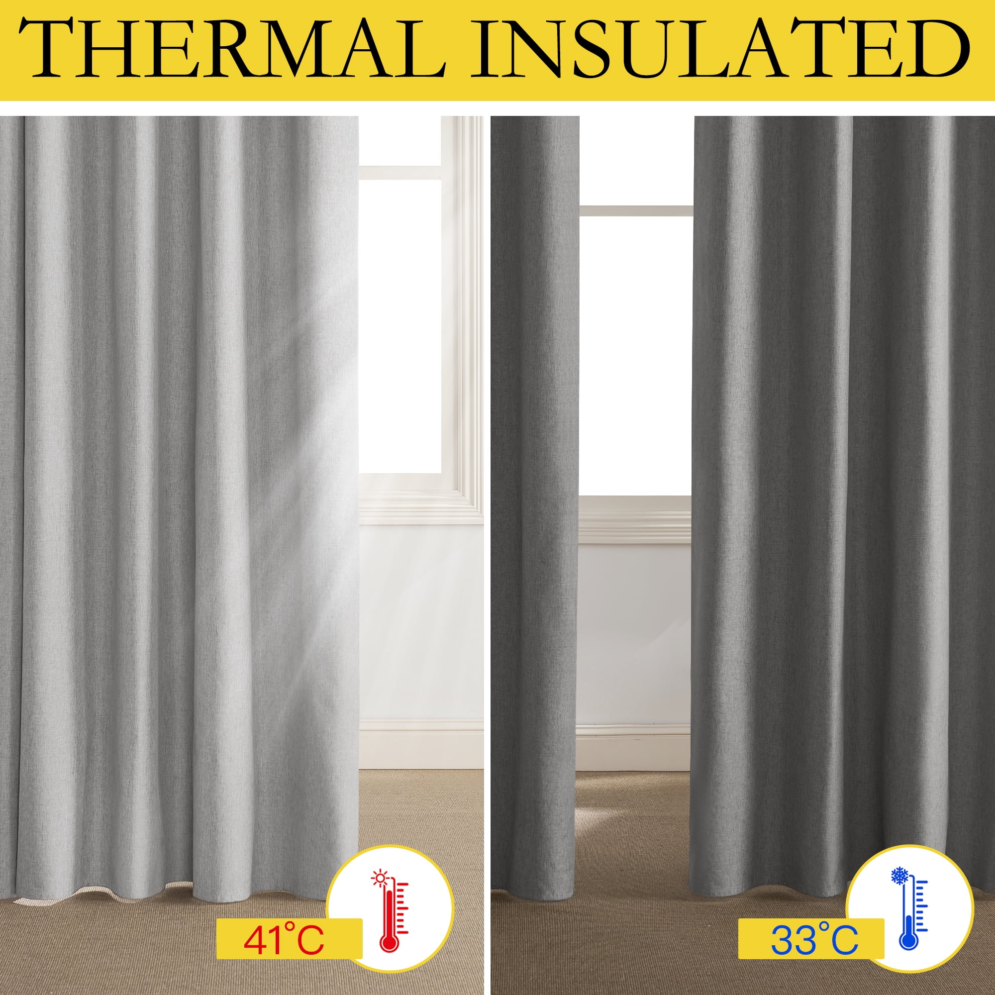 NICETOWN 100% Blackout Curtains for Living Room Faux Linen Room Darkening Noise Reducing Window Treatment for Bedroom, W52 x L90, Light Gray, Set of 2