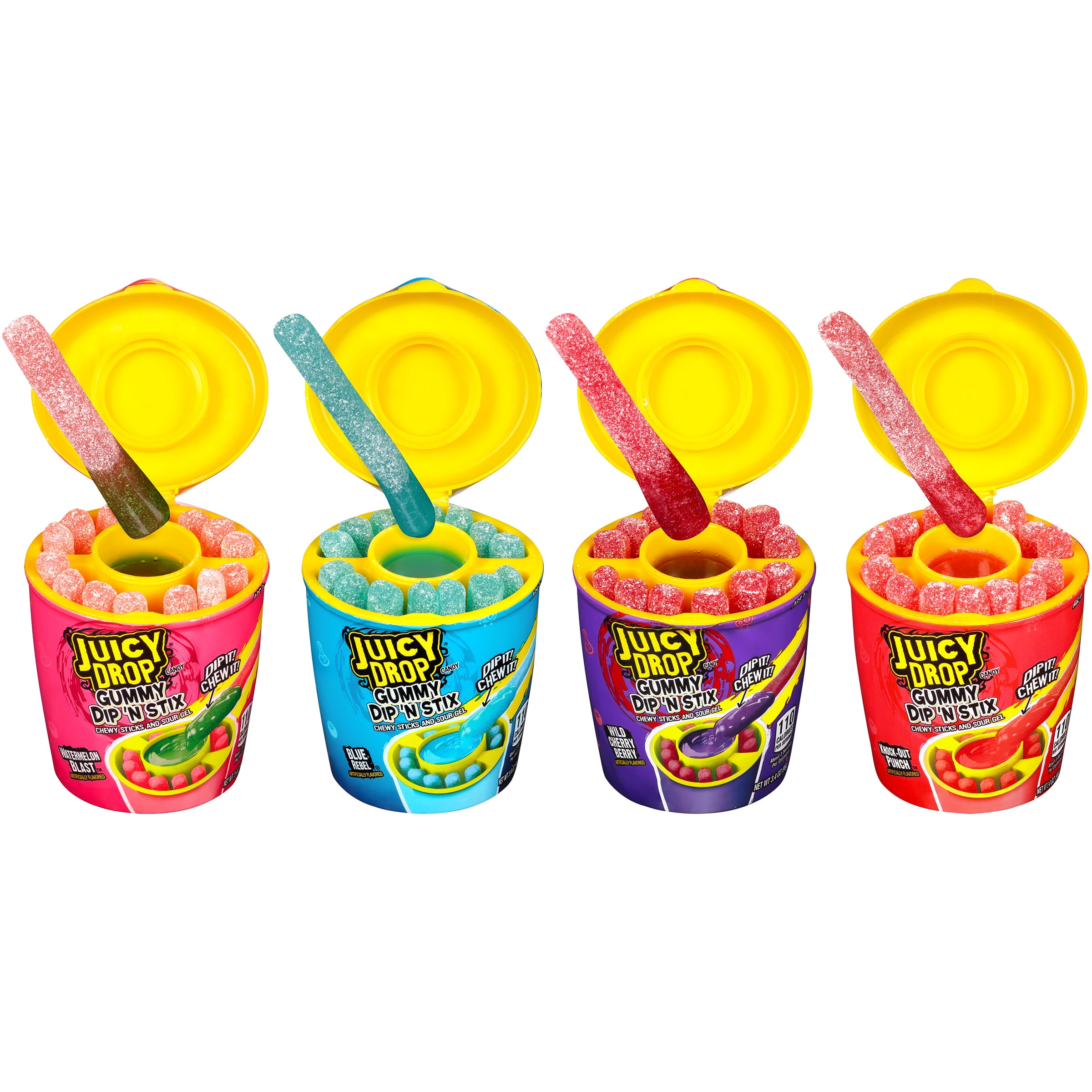 Juicy Drop Gummy Dip 'N Stix, Sweet Gummy Sticks w Sour Dipping Gel, 8 Pack - Fun Candy for Birthdays and Celebrations