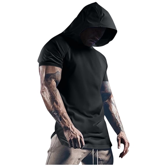Mens Casual Short Sleeve Hood Outfit for Man Crewneck Thin Fishnet Hooded Basic Fall Summer Hood 2026 Clothing Trendy Regular Fit