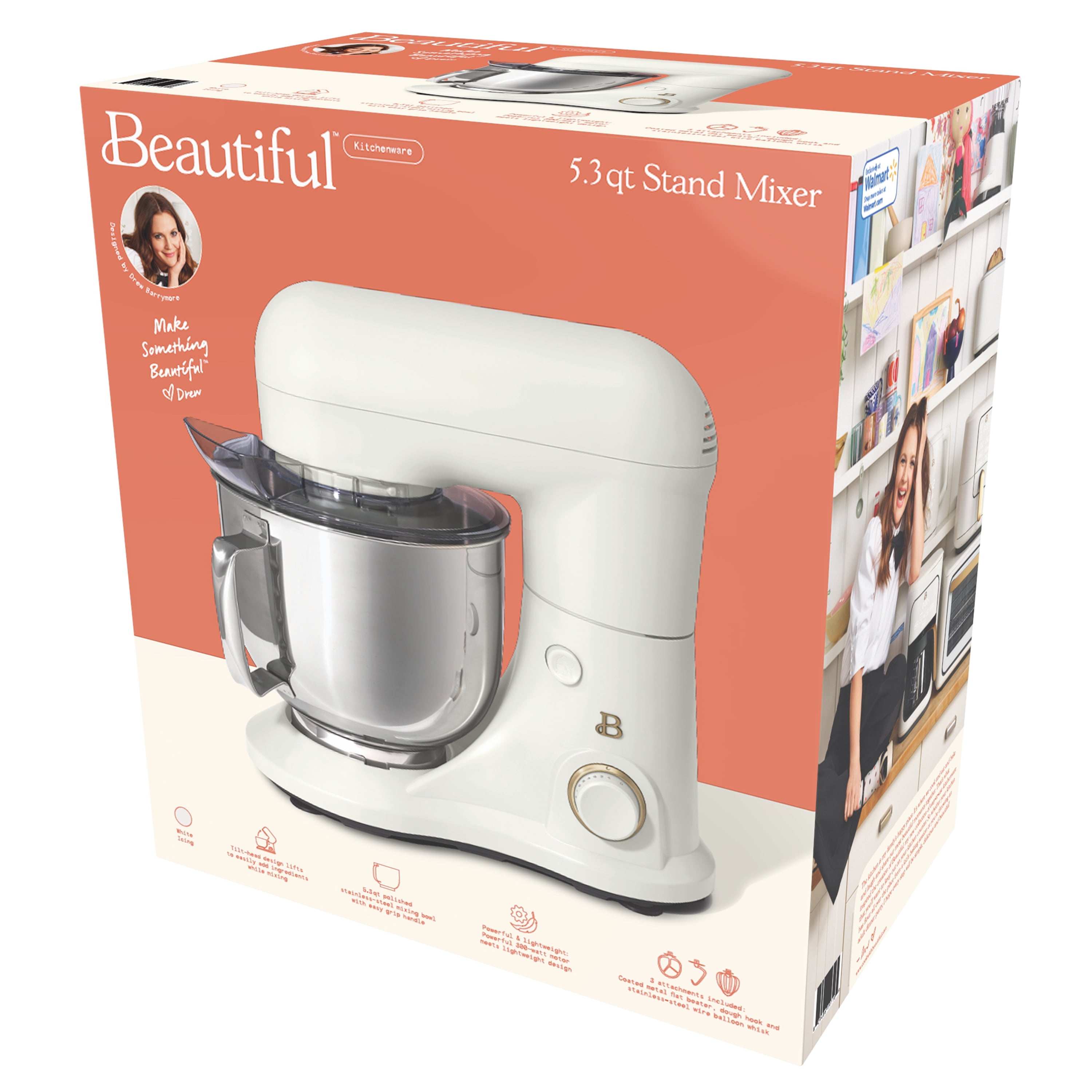 Beautiful 5.3 Qt Stand Mixer, Lightweight & Powerful with Tilt-Head, White  Icing by Drew Barrymore 
