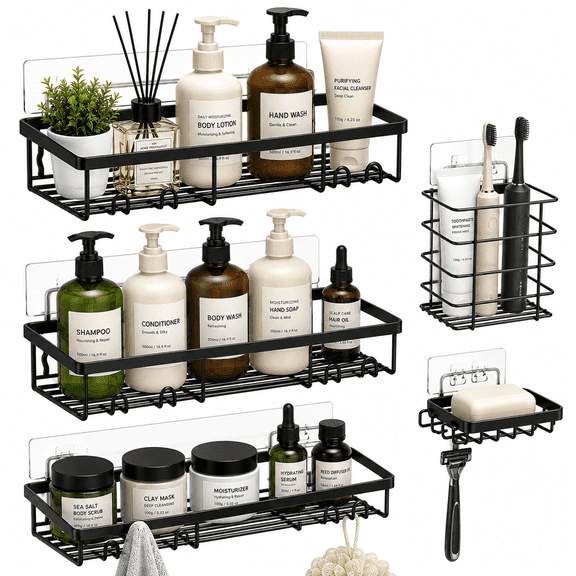 5 Pack Shower Caddy Organizer with Soap and Toothbrush Holder, Large Capacity Storage Shelves for Bathroom, Kitchen & Home Organization