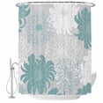 thumbnail image 2 of Turquoise White Floral Waterproof Fabric Shower Curtain,Elegant Chrysanthemum Farmhouse Waterproof Fabric Shower Curtain for Bathroom Curtains Bathtubs Shower Curtains with 12 Hooks Stall 48x72in, 2 of 8