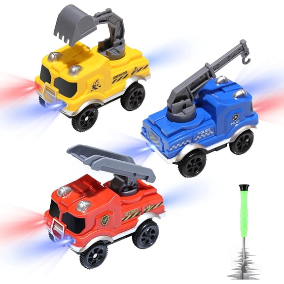Tracks Cars Replacement only, Toy Cars for Magic Tracks Glow in the Dark, Racing Car Track Accessories with 5 Flashing LED Lights, Compatible with Most Car Tracks for Kids Boys and Girls(3pack)