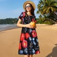 thumbnail image 4 of Rocae Variety Of Fruits And Berries for Dresses Summer Casual Ruffle Short Sleeve Cute Crew Neck Flowy Dress with Pockets, 4 of 6
