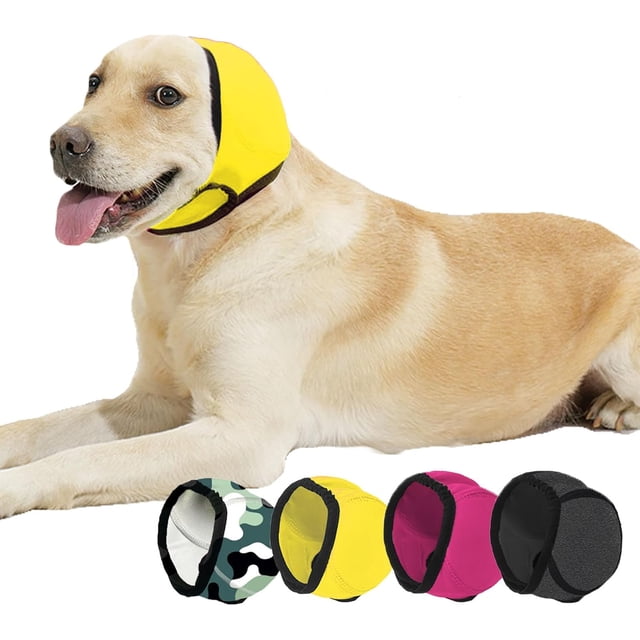 BAMY Swimming Waterproof Dog Ear Caps Calming Large Dog Ears Cover Shower Cap for Ear Protection for Bath for Grooming (Yellow, M (Head Circumference 14"-19"))