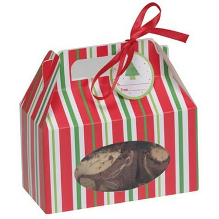 48 Red, Green & White Christmas Stripe Cookie, Candy & Treat Boxes with Handles