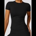 thumbnail image 4 of Camiseta Básica de Verano para Mujer, Corta, Cuello Redondo, Corte Ajustado, Top Corto Negro XL, 4 of 10