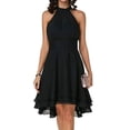 thumbnail image 4 of Women Sleeveless Halter High Low Pleated A-Line Flare Hem Chiffon Midi Dress, 4 of 9