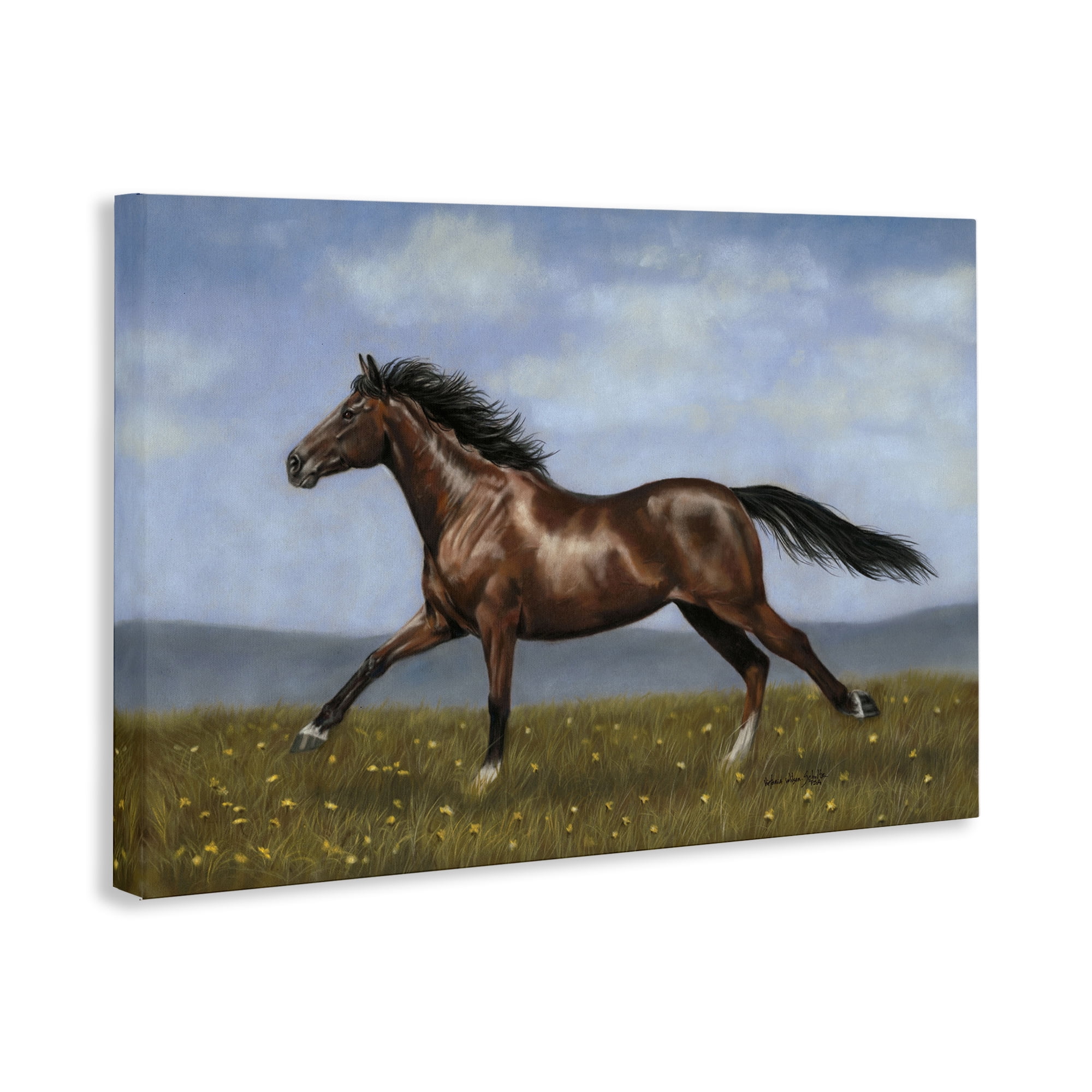 Stupell Industries Brown Running Mare Animals & Insects Painting Gallery Wrapped Canvas Art Print Wall Art, 36 x 24