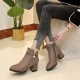 thumbnail image 5 of Lilgiuy Womens Ankle Booties Fall Winter Solid Color Flock Boots Chunky Heel Middle Heel Short Boots Pointed Toe Boots Khaki, 5 of 6