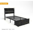 thumbnail image 3 of Twin Size Bed Frame with Storage Headboard, Platform Design Bed With 4 Under-Bed Drawers, Charging Station And LED Light For Smart Bedroom Solution, 3 of 8