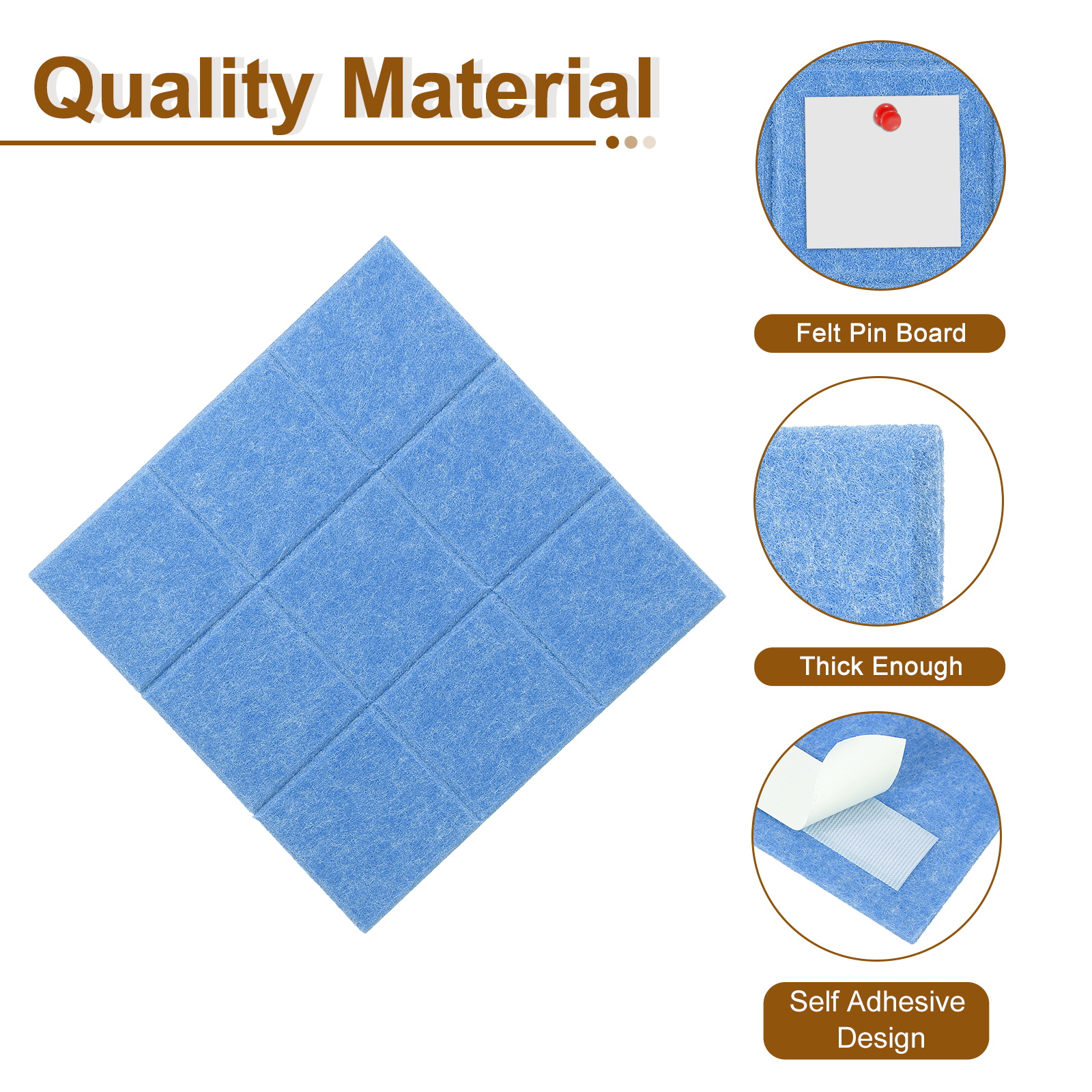 Uxcell 12" x 12" Felt Wall Tile, 6 Pack Felt Wall Tiles Bulletin Board with 20 Safe Removable Adhesive Tabs Cork Boards for Walls Home Office Photos, Light Sky Blue
