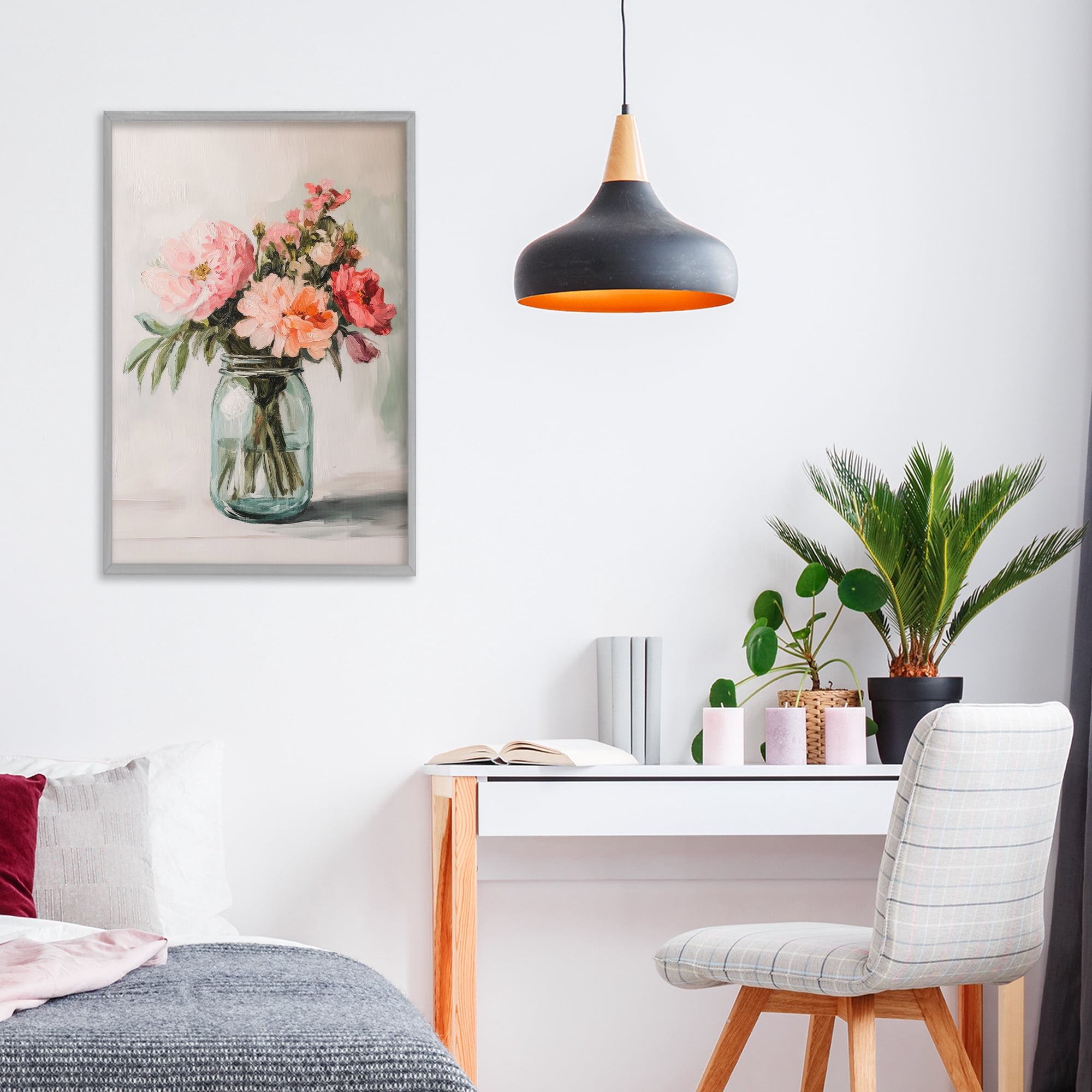 Stupell Industries Pink Flower Stems in Jar Gray Framed Giclee Art, design by Petal Prints Design