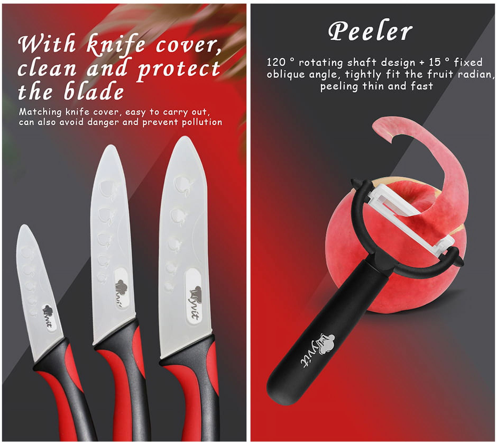 MAXFAVOR Ceramic Knife 4 White Blade + Peeler Slicer Kitchen Chef
