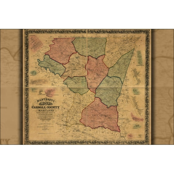 24"x36" Gallery Poster, Map of Carroll County, Maryland 1862