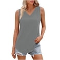 thumbnail image 2 of Women's Tank Top Womans Tank Tops Womens Tank Toos Women's Solid Color V Neck Cover Strip Casual Blouse Gray XXXL, 2 of 8