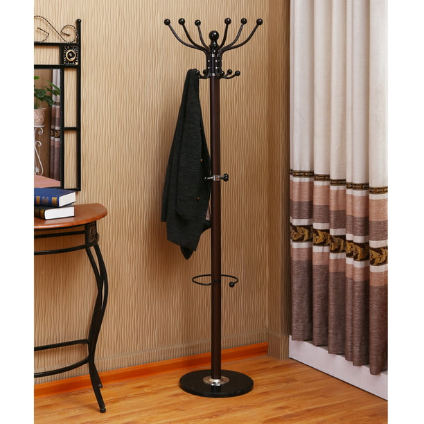 Home Source Coat Rack And Stand With Umbrella Stand, Walnut - Walmart 
