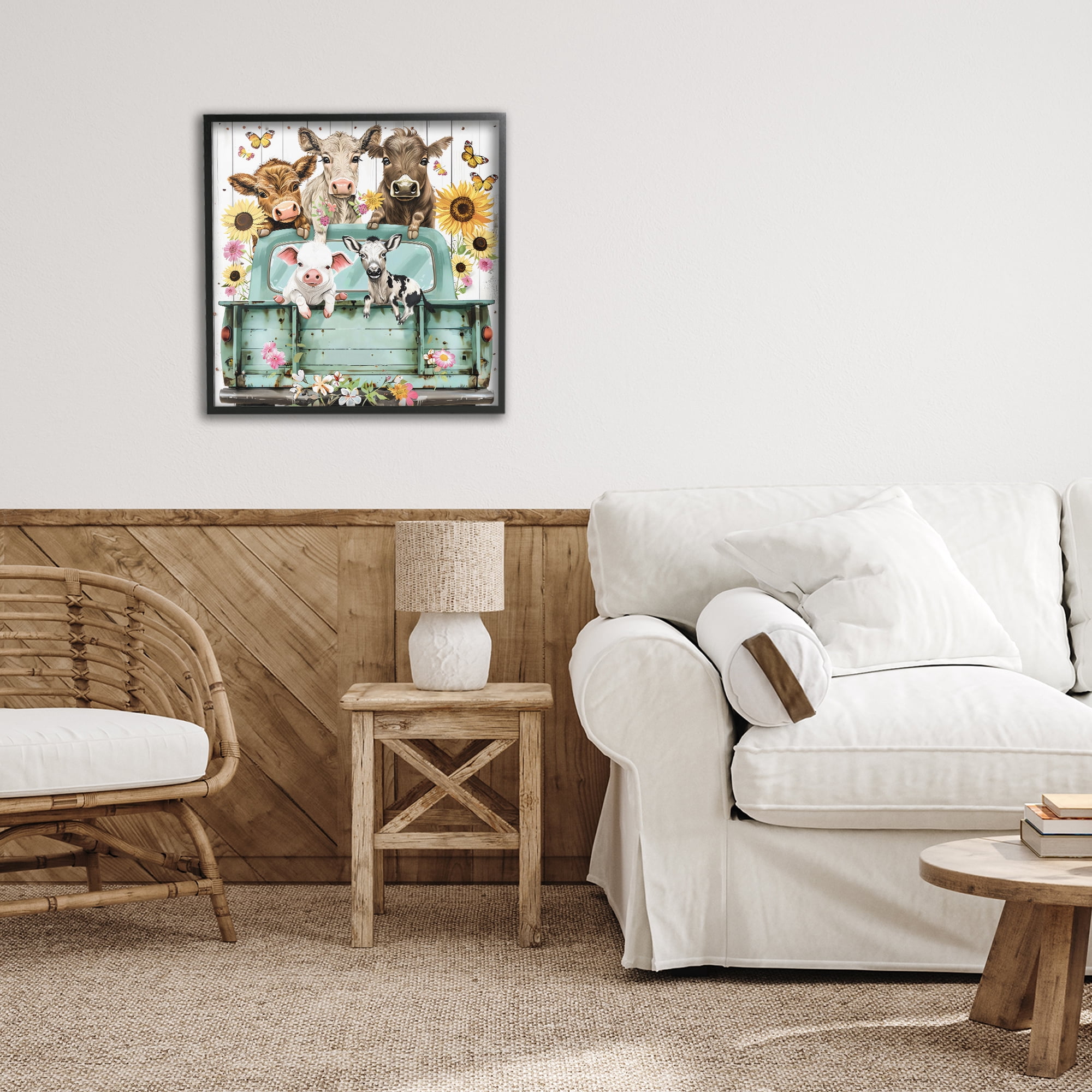 Stupell Industries Barnyard Friends in Vintage Truck Black Framed Giclee Art, design by Creative Studio