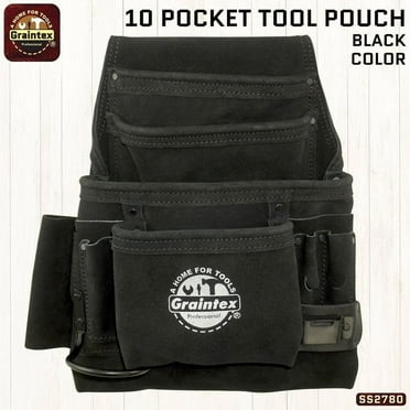 Graintex SS2780 :: 10 POCKET NAIL & TOOL POUCH BLACK COLOR SUEDE LEATHER