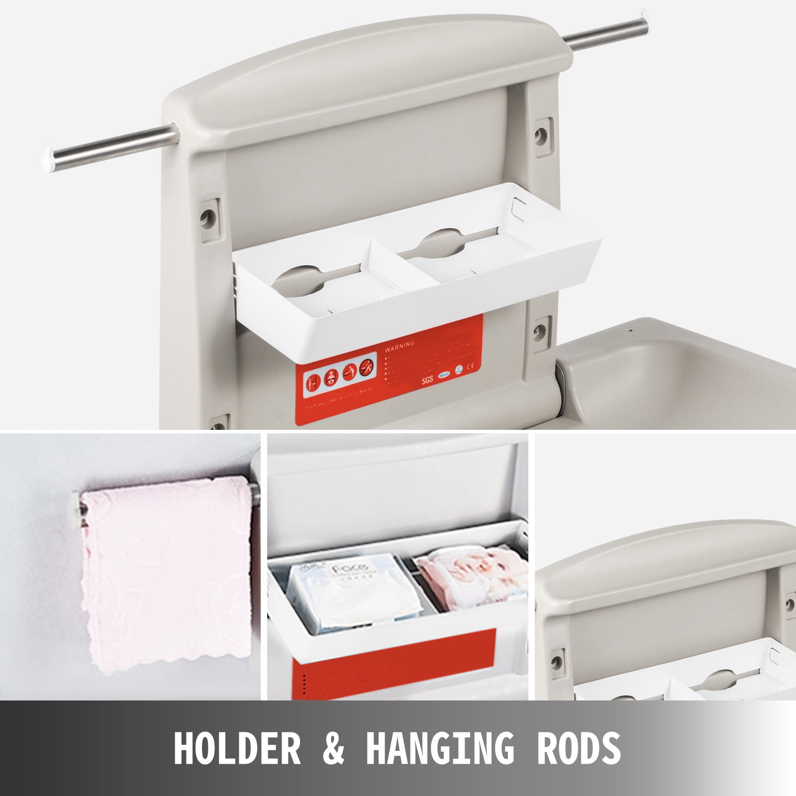 VEVOR Baby Changing Station, Wall Mounted Baby Changing Table, Diapers Commercial Gray