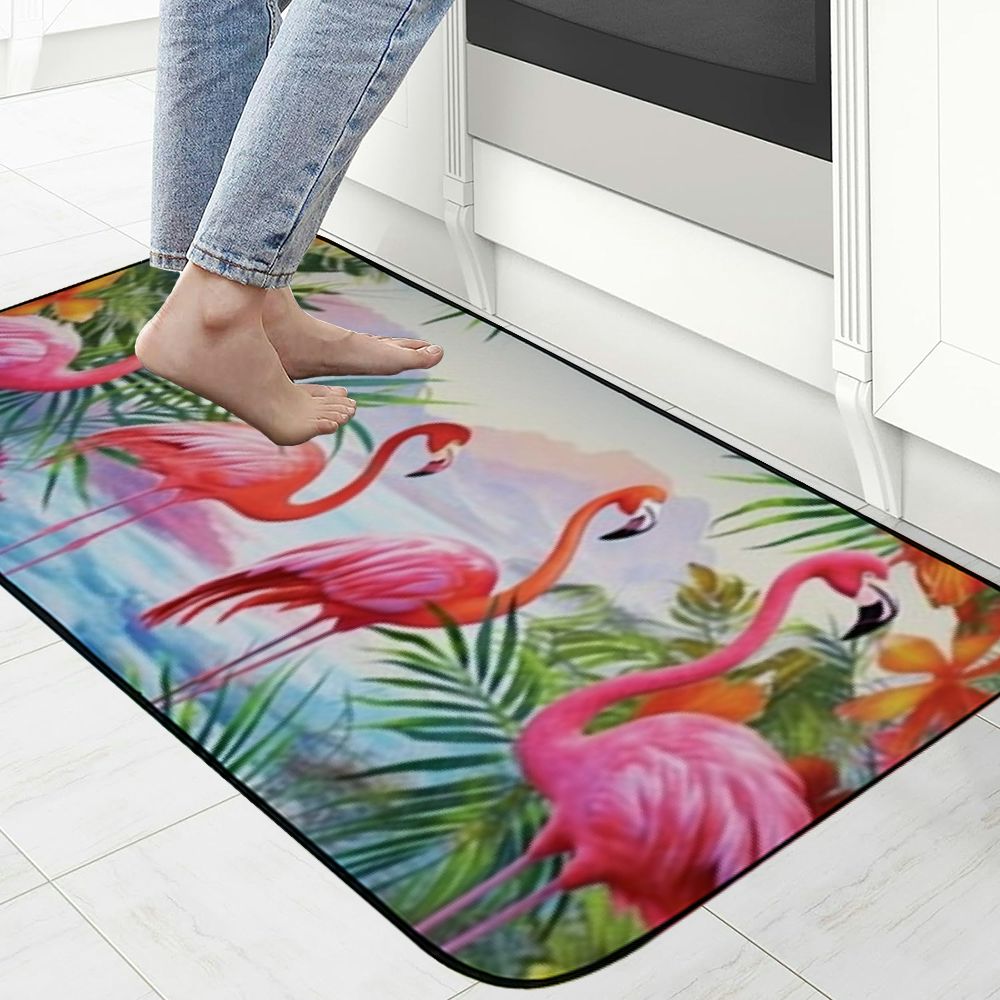 Qinduosi Flamingo Entrance Door Mat,Tropical Flowers Leaves Decor Doormat,Non-Slip Carpet Rugs Decorative for Home/Indoor/Outdoor  19.68*47.24 in