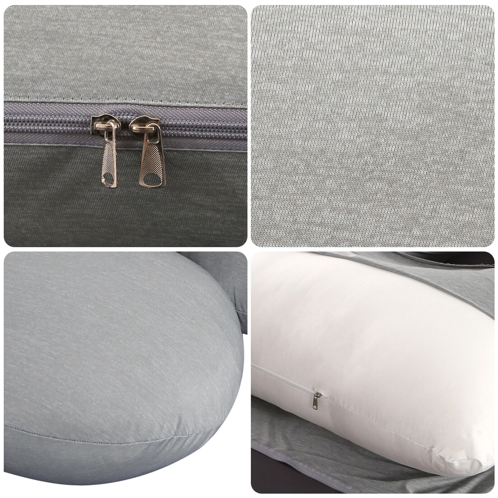 SHANNA Pregnancy Pillows, J-Shape Full Body Pillow – Removable Cooling Cover - Pregnancy Pillows for Sleeping – Body Pillows for Adults, Maternity Pillow and Pregnancy Must Haves, Grey