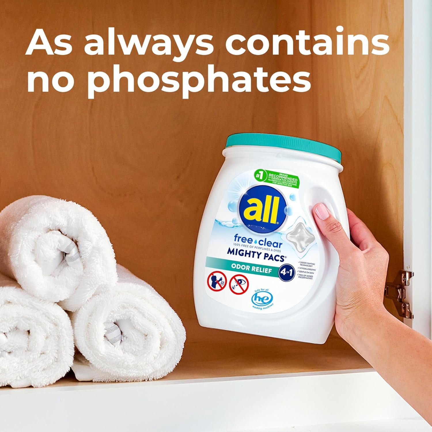 Mighty Pacs Laundry Detergent Free Clear Odor Relief, Tub, 56 Count