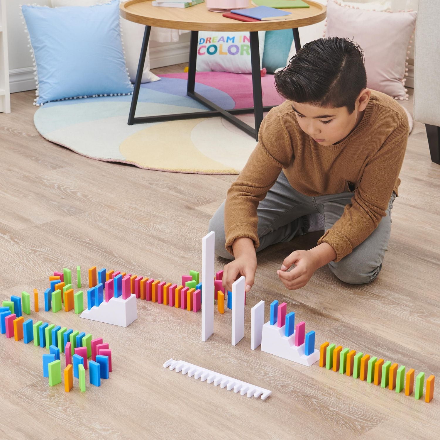 H5 Domino Creations 100-Piece Neon Set by Lily Hevesh, for Families and Kids Ages 5 and up
