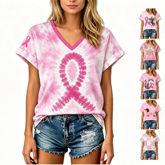 Breast Cancer Shirts for Women Pink Ribbon Breast Cancer Awareness Shirts Cancer Care Gifts Short Sleeve Graphic Tees Top