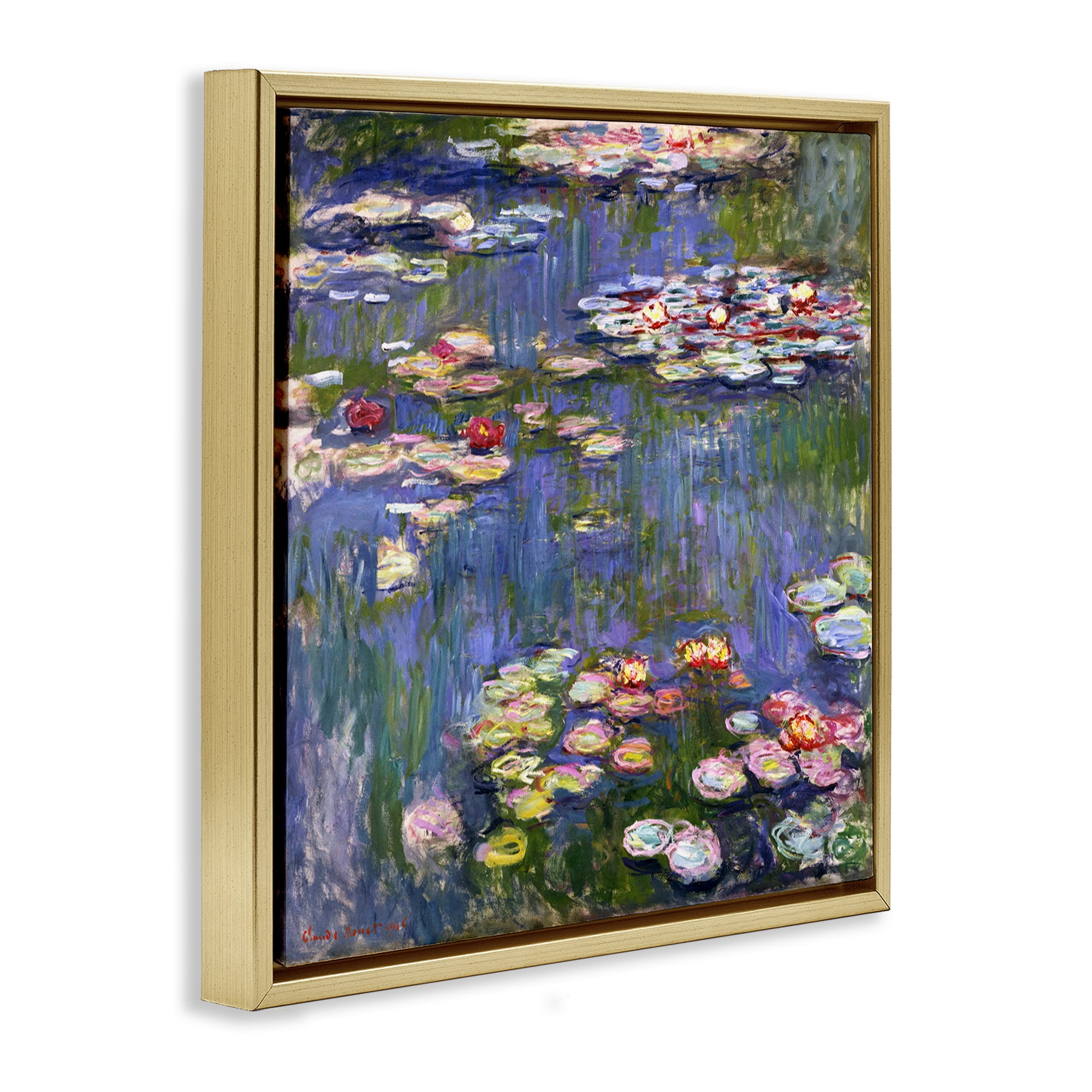 Stupell Industries Classical Monet Water Lilies Landscape & Nature Painting Gold Floater Framed Canvas Art Print Wall Art, 25 x 25
