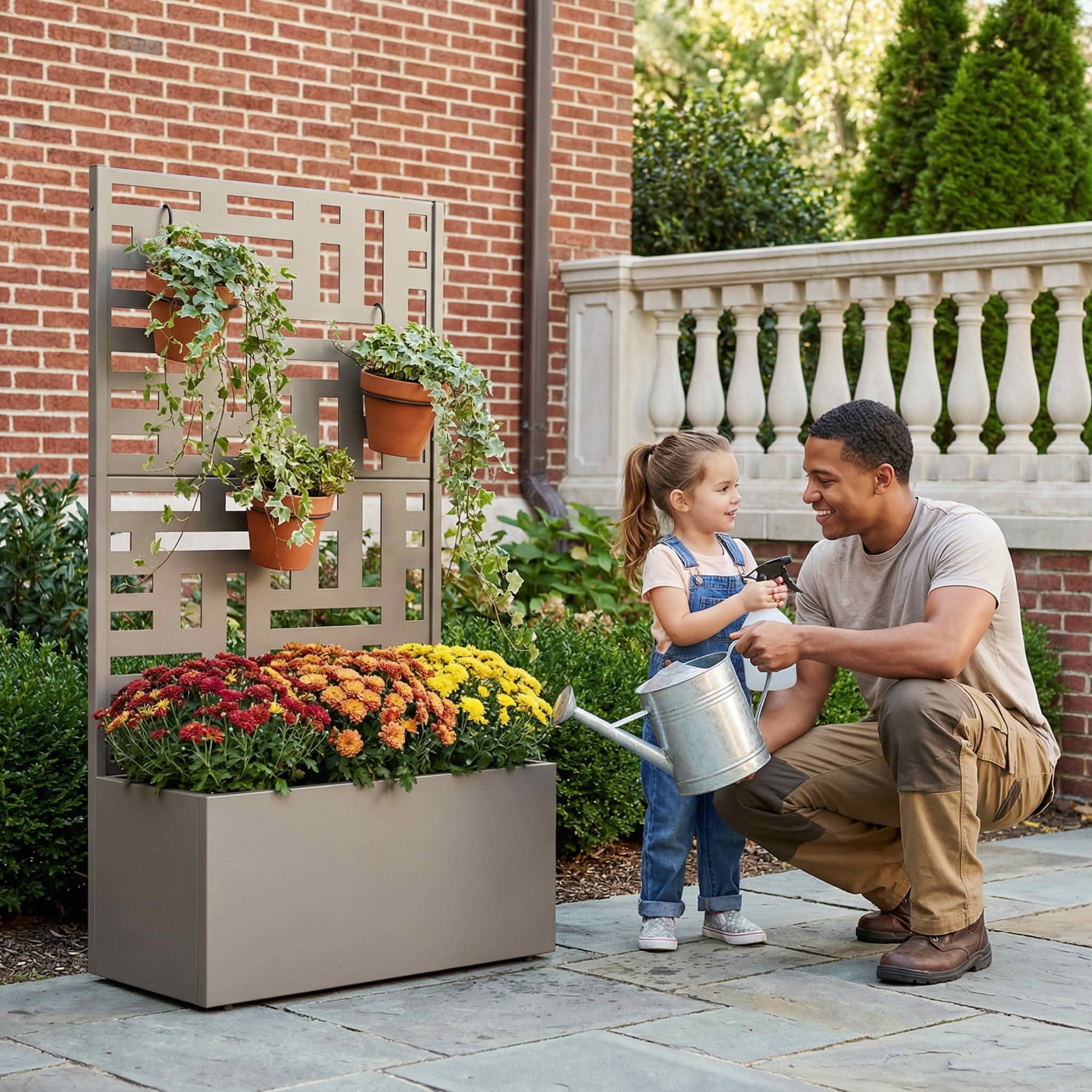 MAYEERTY 47X24" Metal Outdoor Gray Privacy Screen with Planter Box for Backyard & Garden, 2 Piece Set