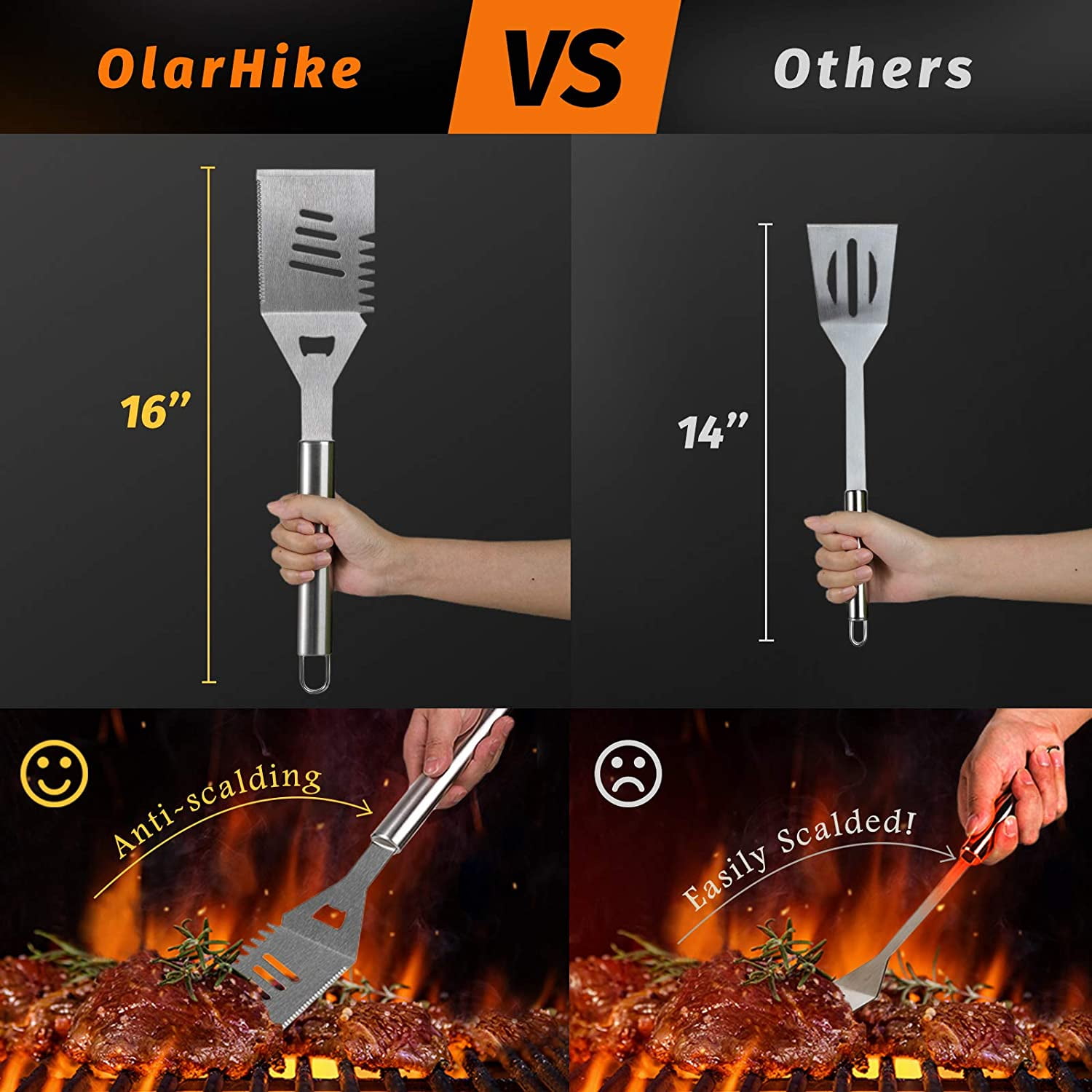 OlarHike Grilling Accessories BBQ Grill Tools Set 25PCS Stainless Steel Grillin 