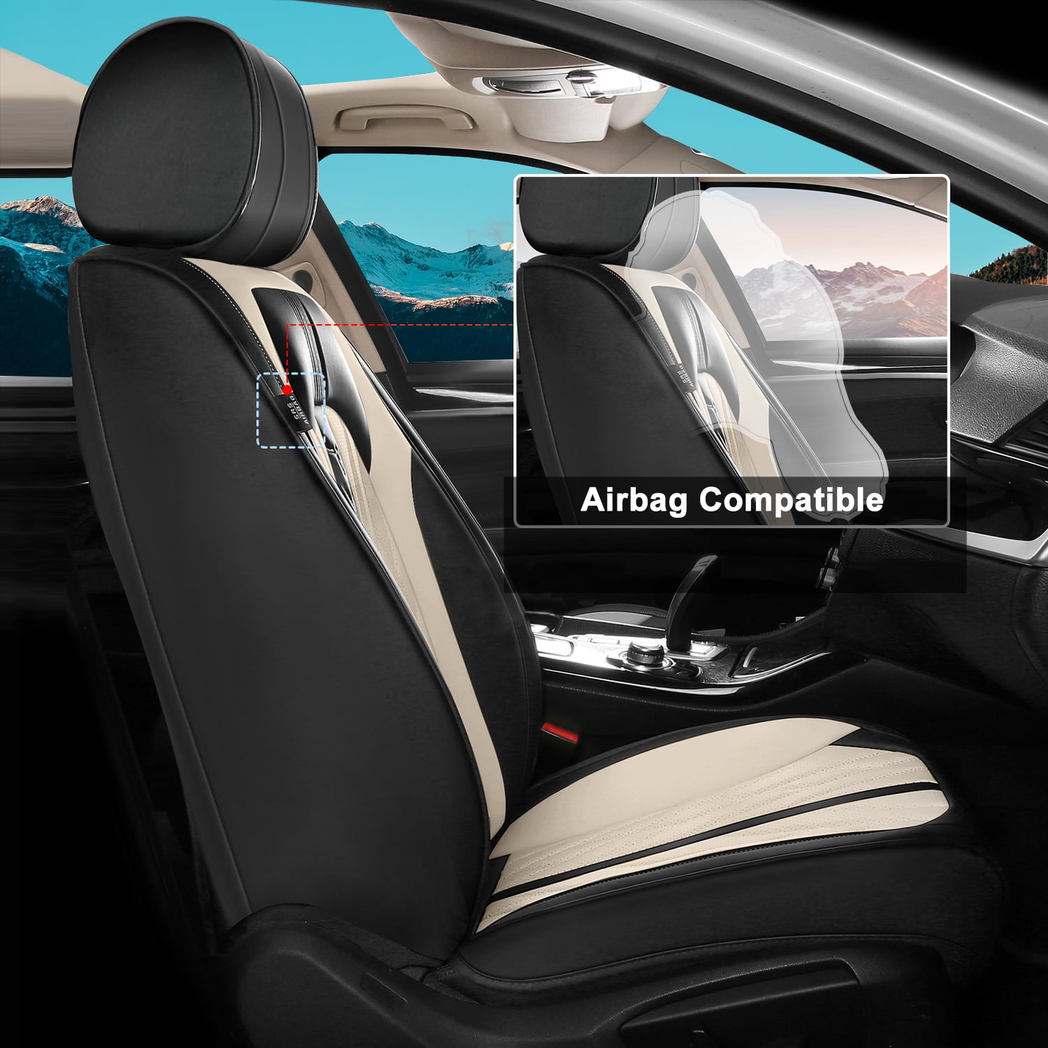 AOMSAZTO Car Seat Covers Fit for Toyota Camry 2012-2025 Full Set Leather Seat Cushion Waterproof Automotive Seat Protectors(2 Seats,Black&Beige)