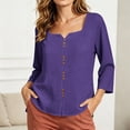 thumbnail image 4 of Stralyhd 3/4 Sleeve Tops for Women 2026 Summer Button Down Shirts Casual Dressy V Neck Tops Loose Fit Vacation Henley Blouses Light Purple XXL, 4 of 8