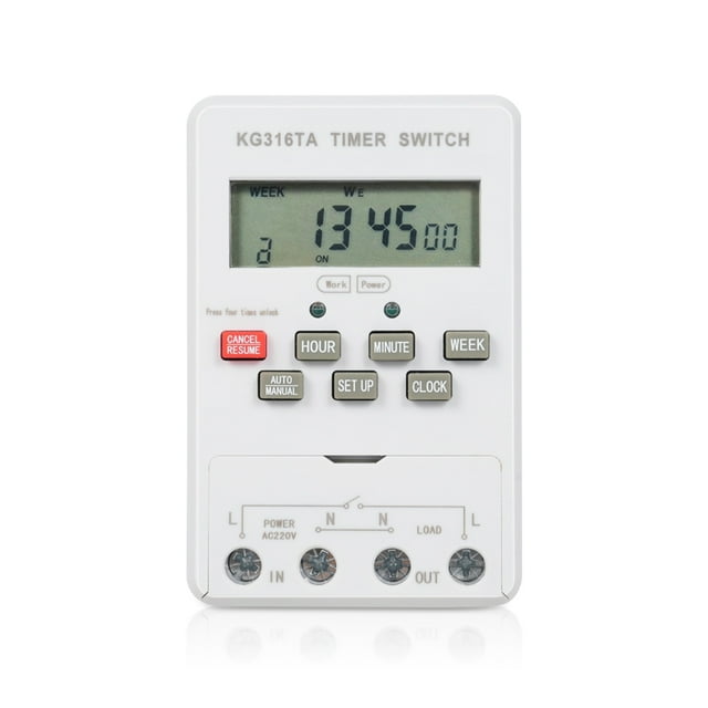 Mistaha Automatic Timer Switch with Microcomputer Time Control - 16 Programs, 1min-168hrs Range, 25A Load, White - ABS Material, AC220V - Ideal for Power Control, Includes AAA Battery - KG316TA
