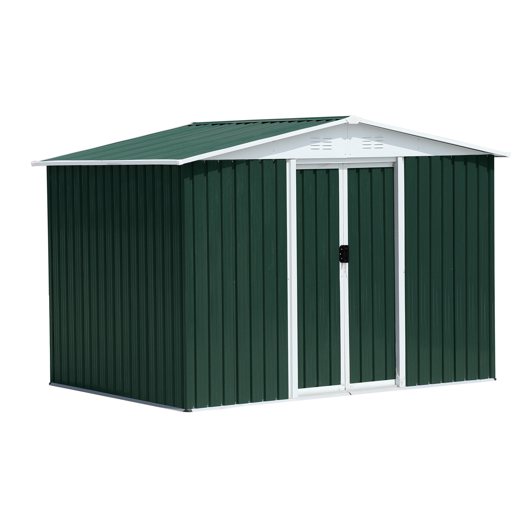 Mintazer 8x6 ft Apex Roof Outdoor Metal Storage Shed with & Lockable Sliding Double Doors, Ventilated Galvanized Steel Garden Tool Storage House for Backyard Patio Lawn, Green