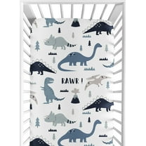 Sweet Jojo Designs Mod Dinosaur Navy Blue and Grey Boy Fitted Crib Sheet