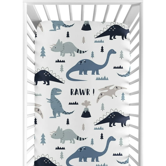 Sweet Jojo Designs Mod Dinosaur Navy Blue and Grey Boy Fitted Crib Sheet