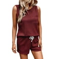 thumbnail image 2 of ClodeEU Women's Summer Waffle Knit Short Sleeve Top and Shorts Set,Solid Color Casual Crewneck Two Piece Outfit Wine,Womens Plus S, 2 of 5