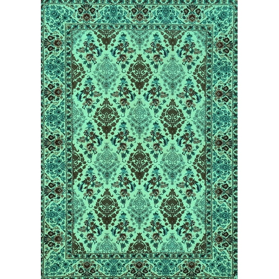 Ahgly Company Machine Washable Indoor Rectangle Persian Turquoise Blue Traditional Area Rugs, 7' x 10'