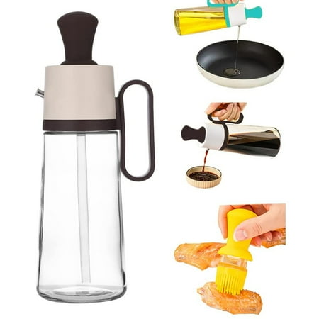 

WANYNG 2 In 1 Glass Olive Oil Dispenser Bottle With Silicone Brush Vinegar Soy Dispenser Silicone Measuring Oil Dispenser Bottle For Cooking Fry Baking BBQ 550ML