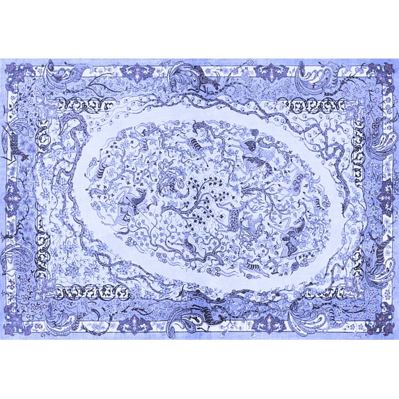 Ahgly Company Machine Washable Indoor Rectangle Persian Blue Traditional Area Rugs, 2' x 4'