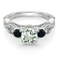 thumbnail image 2 of Gem Stone King 925 Sterling Silver Green Prasiolite Black Onyx and White Moissanite Engagement Ring for Women (1.27 Cttw, Gemstone, Round 6MM and 3MM, Size 8), 2 of 4