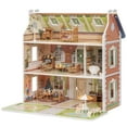 thumbnail image 4 of Wooden Dollhouse for Girls - Wooden Doll House, DIY Pretend Dream House with Furniture Accessories, Gift for Girl Ages 3+, 4 of 8