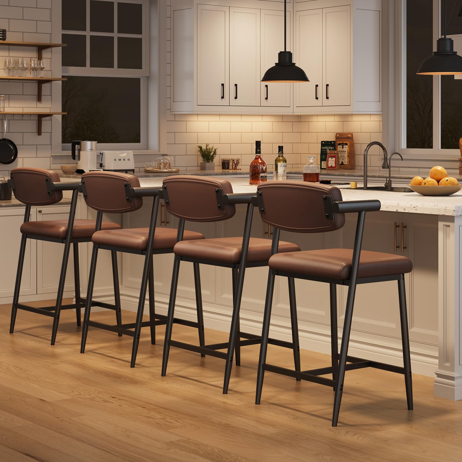 Counter Height Bar Stools Set of  With Arms, 26" Upholstered Bar Stools , Wider Seat, Modern Bar Stools Set With Footrest for Kitchen Island,Counter Bar,Easy Assembly