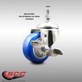 thumbnail image 2 of 3 Inch 316SS Blue Polyurethane Swivel 10mm Threaded Stem Caster with Brake, 2 of 2